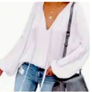 White satin  V-Neck Women's Top XL
